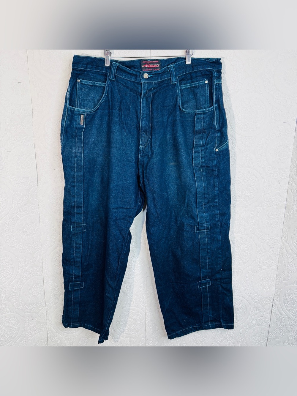 VINTAGE Y2K 2000s Davoucci Men's Denim Teal Jeans sz 42x34 MINT Blue Stitching